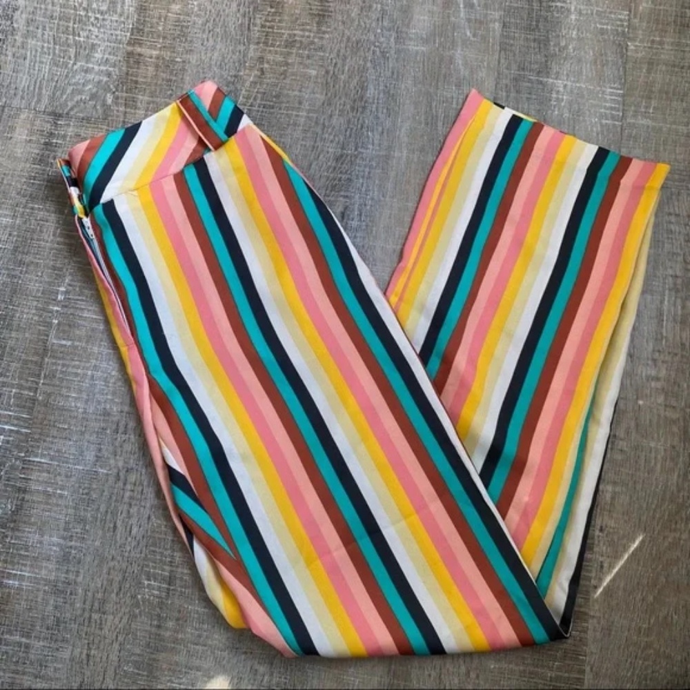 Topshop Rainbow Striped Wide Leg Trousers